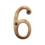 M Marcus Heritage Brass Numeral 6 - Face Fix 76mm Slimline font
